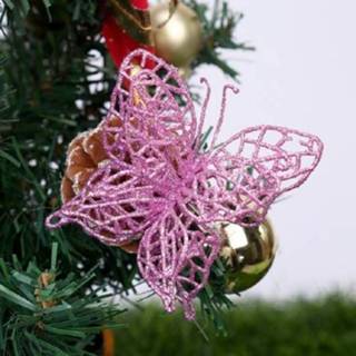👉 Kunstbloem roze active 5 STKS Kerstboomversiering Vlinder Kersthanger, Kleur: