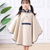👉 Regenjas beige s active jongens meisjes peuters voor en Kleuterschool Driedimensionale poncho met schooltas, maat: (beige)