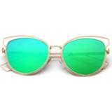 👉 Metalen montuur groen gouden active Cat Eye-zonnebril met (lenskleur: kwik, montuurkleur: doos)