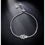 👉 Hamsahand kristal zilver active Valentijnsdag geschenk Hamsa Hand ingelegde handkettingarmband, kettinglengte: 25cm (zilver)