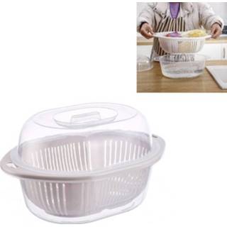 👉 Afvoer transparant beige plastic s active mannen Keuken Dubbellaags Huishoudelijk Creatief Fruit Groente Mand met Deksel, Maat: (Beige)