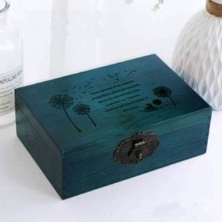 👉 Opbergdoos blauw houten s active Prachtige kleine kist Antieke afsluitbare sieraden diverse opbergdoos, maat: (blauw - paardebloem)