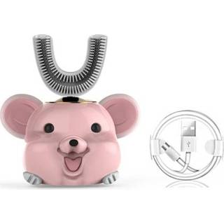 👉 Tandenborstel roze siliconen active kinderen Automatische U-vormige kindertandenborstel Waterdichte oplaadpoort met slimme tandenborstel, leeftijd: 2-6 jaar oud (roze)