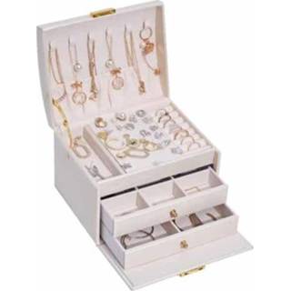 👉 Opbergdoos active Drielaags lederen lade type sieraden oorbellen doos met slot (roomwit)