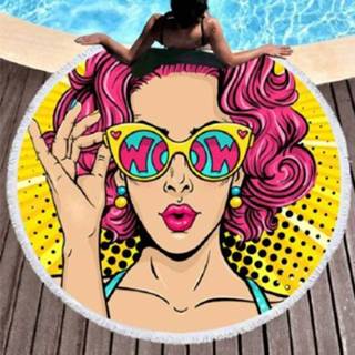 👉 Strandlaken active Vintage ronde bedrukte microfiber zwembad sneldrogend kussen, afmeting: 150 x 150cm (model 4)