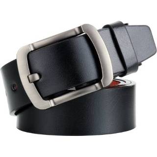 👉 Riem zwart active mannen Dandali L8035 heren casual antieke pin gesp lederen tailleband, maat: 110-125cm (zwart)