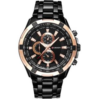 👉 Quartz horloge zwarte staal gouden active mannen CURREN 8023 heren roestvrij analoog sport (zwarte kast, wijzerplaat)