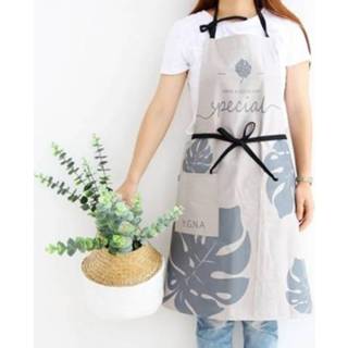 👉 Schort grijs active 2 STKS Katoenen met bladmotief Werkkleding bakken (grijs breedbladig)