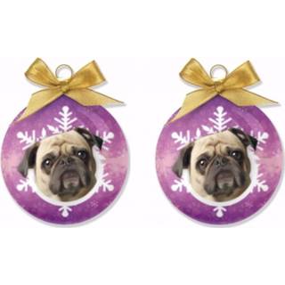 👉 Kerstversiering 3x stuks honden kerstballen Mopshonden 8 cm