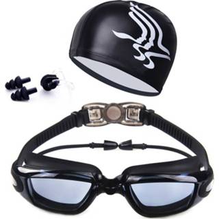 👉 High-definition waterdichte mistbestendige zwembril met badmuts (zwart)