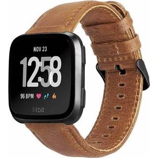 👉 Bruin leer Strap-it® Fitbit Versa leren bandje (bruin) 7424900350370