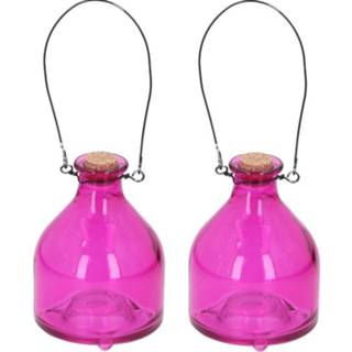 👉 Wespen vanger glas One Size roze Set van 2x stuks wespenvangers/wespenvallen 12 cm - Insectenvangers/insectenvallen Insectenbestrijding 8720276194891