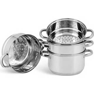 👉 Voorzitje zilverkleurig RVS chroomnikkelstaal Edënbërg Classic Line - Stoompannenset Ø 18 Cm 5-delig Voorzien Van 9-laags Bodem! 6011602671691