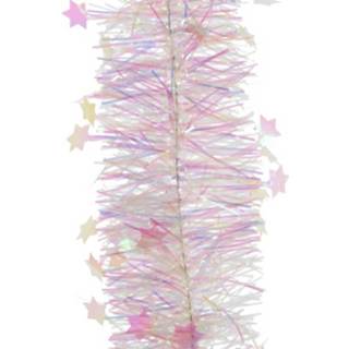 👉 Kerst boom parelmoer active wit 2x lametta guirlandes sterren/glinsterend 10 x 270 cm kerstboom versiering/decoratie