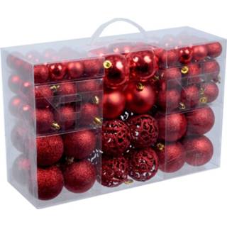 👉 Kerstbal rode kunststof rood Pakket met 100x kerstballen 3, 4 en 6 cm - 8719538013452