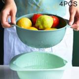 👉 Fruitmand donkergroen active 4 STUKS Home Living Room Fruit Tray Kitchen Sink Double Creative Basket Drain (Dark Green)