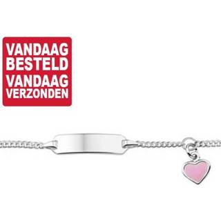 👉 Graveerarmband roze zilveren active Graveer Armband met Hart Bedel 11cm