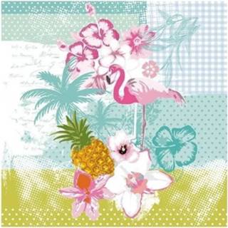 👉 Servet papieren papier multikleur 20x Flamingo tropische thema servetten 33 x cm - 8719538664319