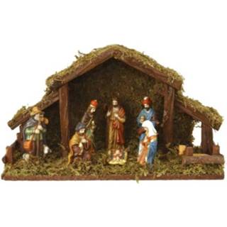 👉 Kerststal hout multikleur met verlichting en 8 figuren 40cm 8718758871668