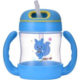 👉 Plastic drinkbeker blauw PP active baby's kinderen Baby Rietje Cup Cartoon Trainingsbeker Met Handvat, Capaciteit: 240 ml (Blauw)