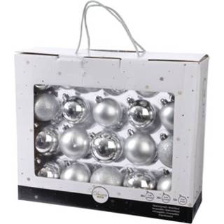 👉 Kerstversiering zilveren kunststof zilver kerstballen set - 42 delig van 8719538395497