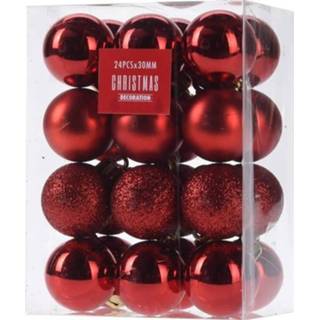Kerstbal kunststof active rood 24x Glans/mat/glitter kerstballen 3 cm kerstboom versiering/decoratie