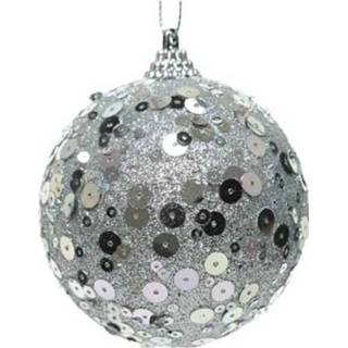 Kerstbal zilveren kunststof active 1x Kerstballen glitters 8 cm met pailletten kerstboom versiering/decoratie