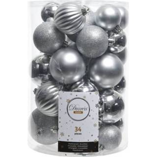 👉 Kerstversiering zilveren kunststof zilver kerstballenset 34 stuks 8719538395664