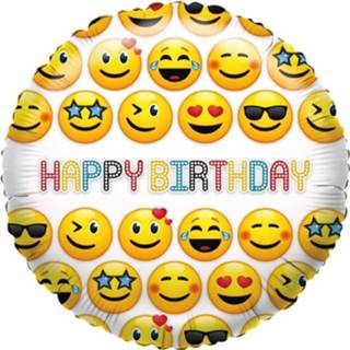 👉 Folie geel ballon Happy Birthday smiley 35 cm - Folieballon verjaardag 8719538406469