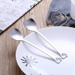 👉 Lepel metalen zilver active 2 STUKS Roestvrijstalen Draagbare Koffielepel Creatieve Liefde Hartvormige Bruiloftscadeau Servies, Kleur: Enkel Gat