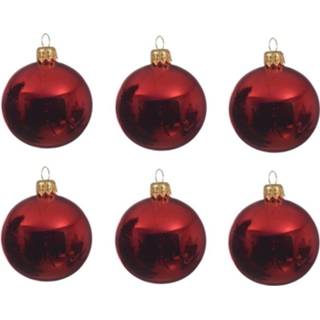 👉 Kerstbal glans active rood 6x Glazen kerstballen kerst 6 cm kerstboom versiering/decoratie