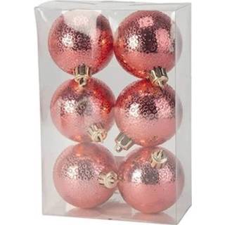 👉 Kerstbal rode kunststof rood 6x kerstballen 6 cm - Cirkel motief Onbreekbare 8719538925380