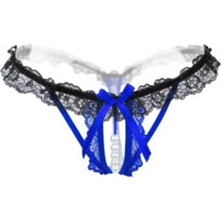 👉 Pantie blauw active vrouwen 3 STKS Lady Pierced Sexy Panties Temptation Lace Doorschijnend T-ondergoed (Blauw)