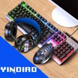 👉 Toetsenbord zwart active YINDIAO K002 USB Bedraad Mechanisch gevoel Geluidscontrole RGB-achtergrondverlichting + optische stille muis headsetset (zwart)