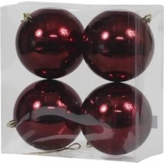 👉 Kerstbal bordeaux rode kunststof glans rood 4x kerstballen 12 cm - Onbreekbare 8720147049541