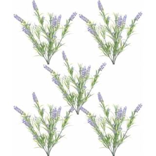 👉 5x Groene/lilapaarse Lavandula/lavendel kunstplanten 44 cm bosje