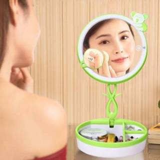 👉 Bureaulamp active Multifunctionele schattige beer Aanraakscherm Menselijk lichaamssensor USB Opladen LED-make-upspiegel Sfeerlicht met opbergdoos en vergrootglas, Sensorafstand: 30-60cm, DC 5V