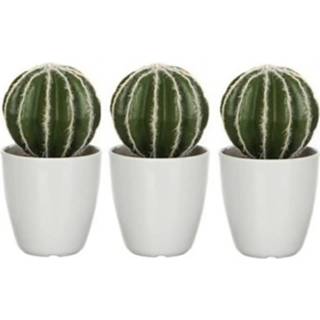 👉 3x Groene Echinocactus/bolcactus kunstplanten 28 cm in witte pot