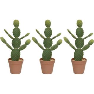 👉 3x Groene Opuntia/schijfcactus kunstplanten 63 cm in bruine pot