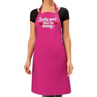 👉 Keukenschort roze polyester vrouwen Liefde Gaat Door De Maag Dames - Moederdag Bbq Schort 8720147074840