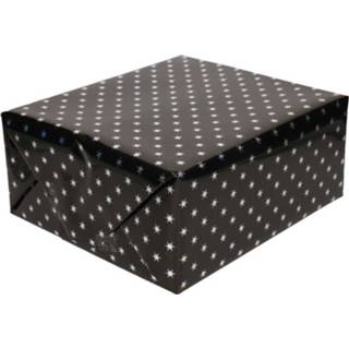 👉 Cadeaupapier holografisch zwart met zilveren sterretjes print 150 cm
