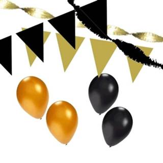 👉 Versiering pakket zwart gouden XL Zwart/Gouden - ballonnen / slingers en 8719538568921