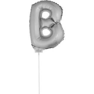 👉 Opblaasletter zilveren zilverkleurig Opblaas Letter Ballon B Op Stokje 41 Cm 8719538020474