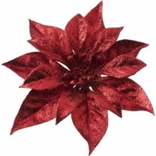👉 Kerstster rode kunststof rood 1x Kerstboomversiering bloem op clip 18 cm - 8719538121058