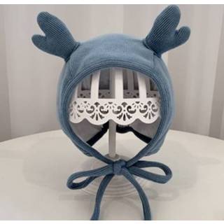 👉 Hoed blauw katoen active baby's MZ9853 Baby Cartoon Animal Ears Shape Skullcap Warm te houden en winddichte hoed, Maat: geschikt voor 0-12 maanden, Stijl: Antlers (blauw)