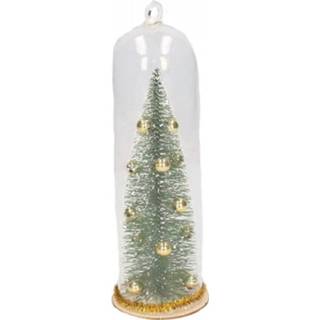 👉 Glazen stolp gouden active groen Kerst hangdecoratie met groen/gouden kerstboom 22 cm