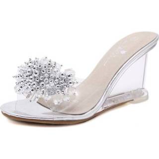 👉 Sleehakken zilver active vrouwen Vrouwenglas strass sleehak, schoenmaat: 36 (zilver)