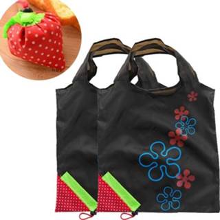 👉 Boodschappentas zwart active 2 STKS Creative Strawberry Shopping Herbruikbare opvouwbare (zwart)