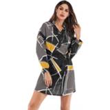 👉 Overhemd geel l active vrouwen Slank, halflang met geometrische print, contrasterende kleur, dames (kleur: geel, maat: L)