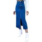 Lange rok blauw s active vrouwen Dames retro hoge taille onregelmatige denim (kleur: maat: S)